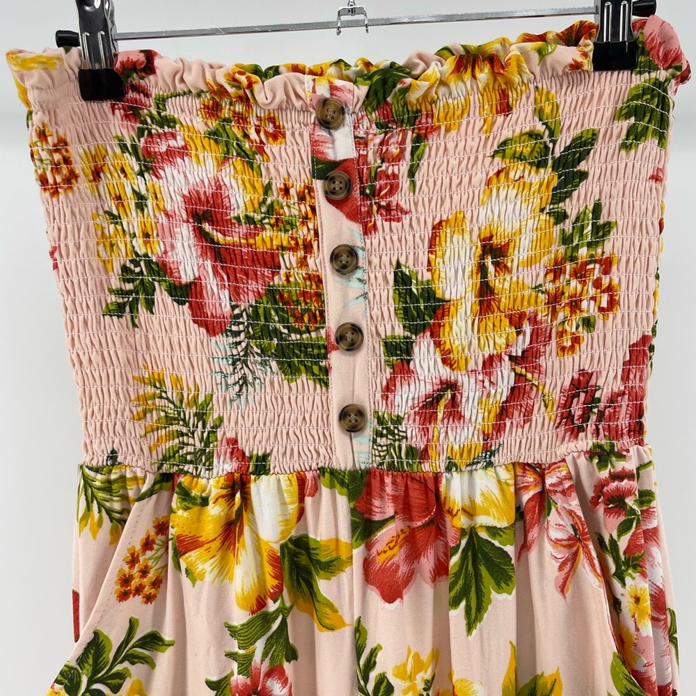Jolie & Joy Pink Tropical Floral Print Strapless Jumpsuit, Pockets, Size Large - Picture 2 of 7